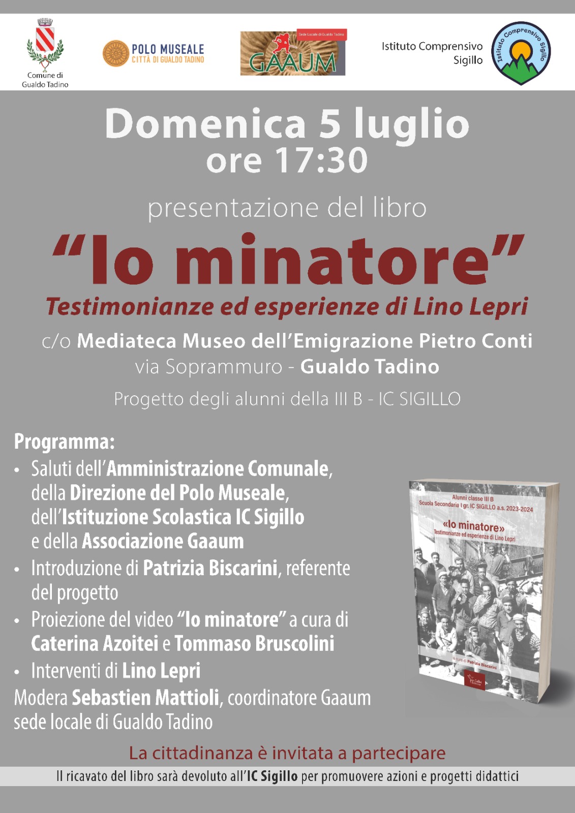 Locandina di Presentazione del libro "Io minatore" – Testimonianze ed esperienze di Lino Lepri