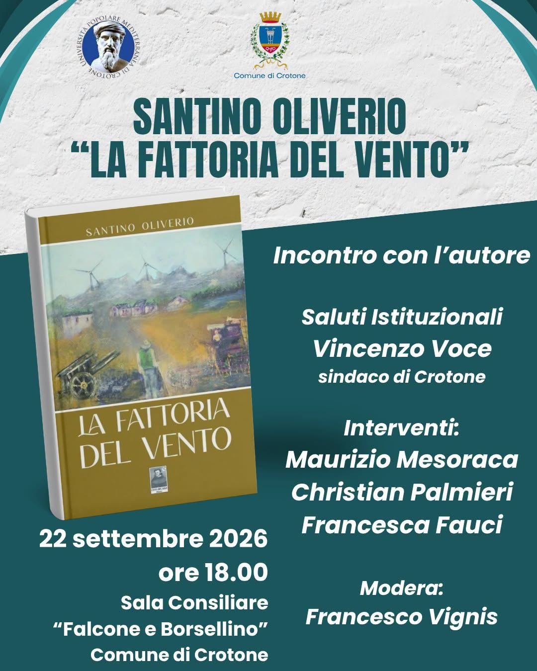 Locandina di Presentazione del libro "La Fattoria del Vento" di Santo Oliverio